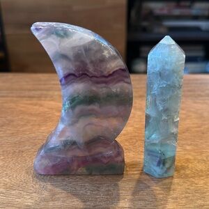 Rainbow fluorite moon and tower pairing